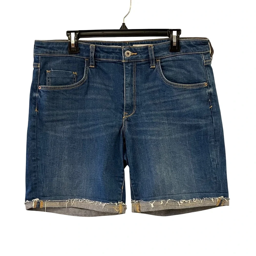 Pilcro Anthropologie Mid Rise Slim Denim Shorts Size 32 Cuffed Raw Hem - Picture 2 of 10